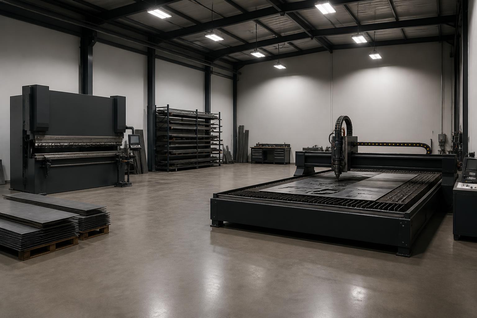 Steel stock and fabrication equipment in the Ram Fabrication shop